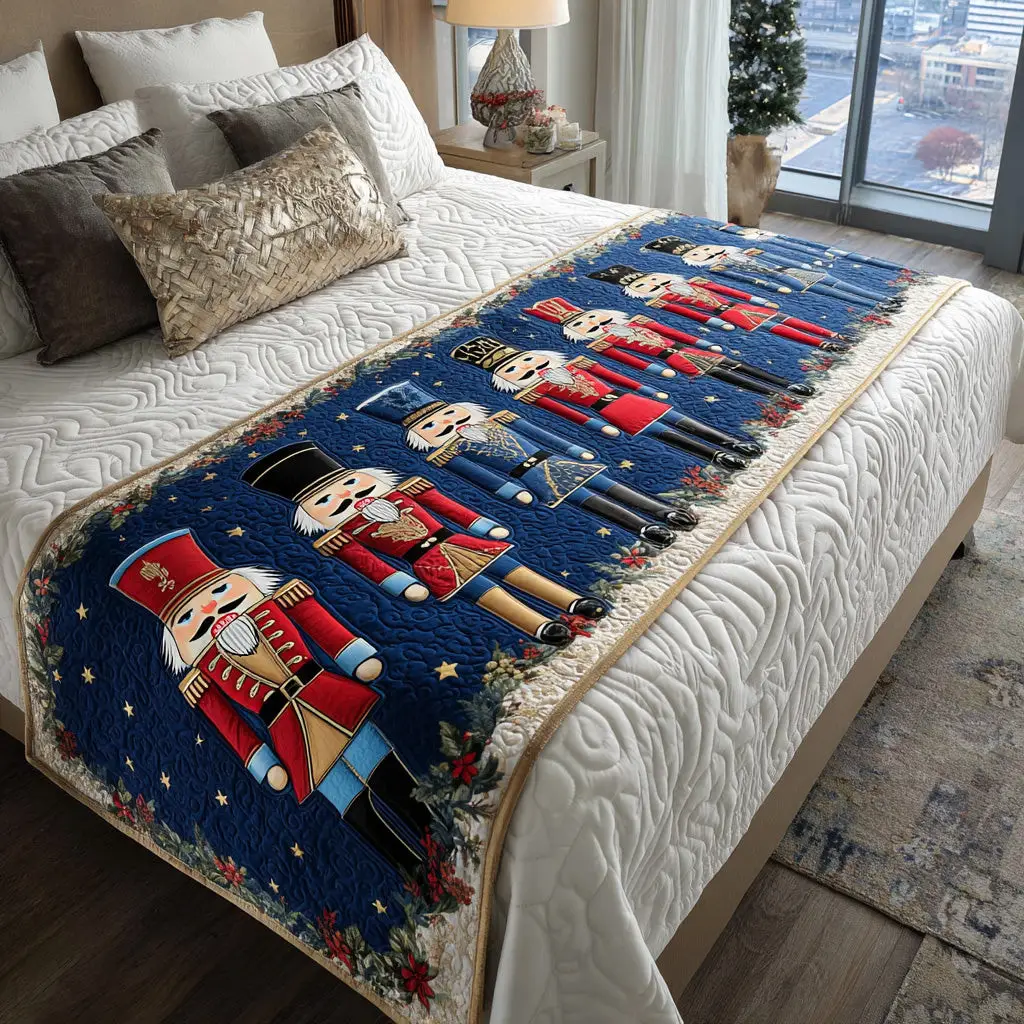 Festive Sentinel Quilted Bed Runner Christmas Spirit Detail Gift for Parents