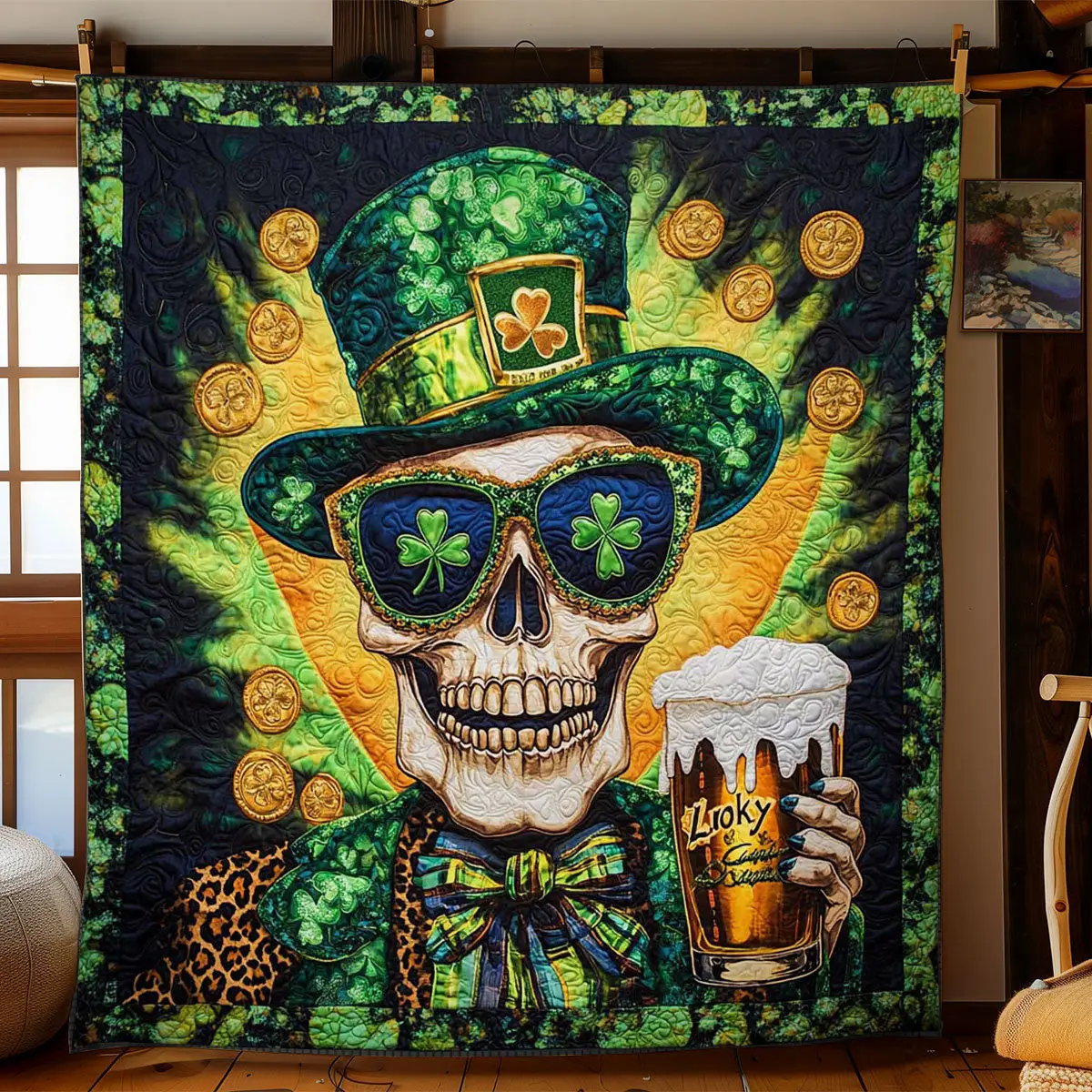 Festive Skull Quilted Blanket Cozy Living Decor St Patricks Day Gifts For Girlfriend