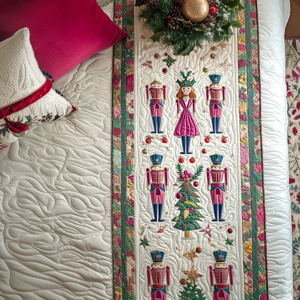 Festive Soldiers Quilted Bed Runner Nutcracker Soldier Line Christmas Gift for Grandparents