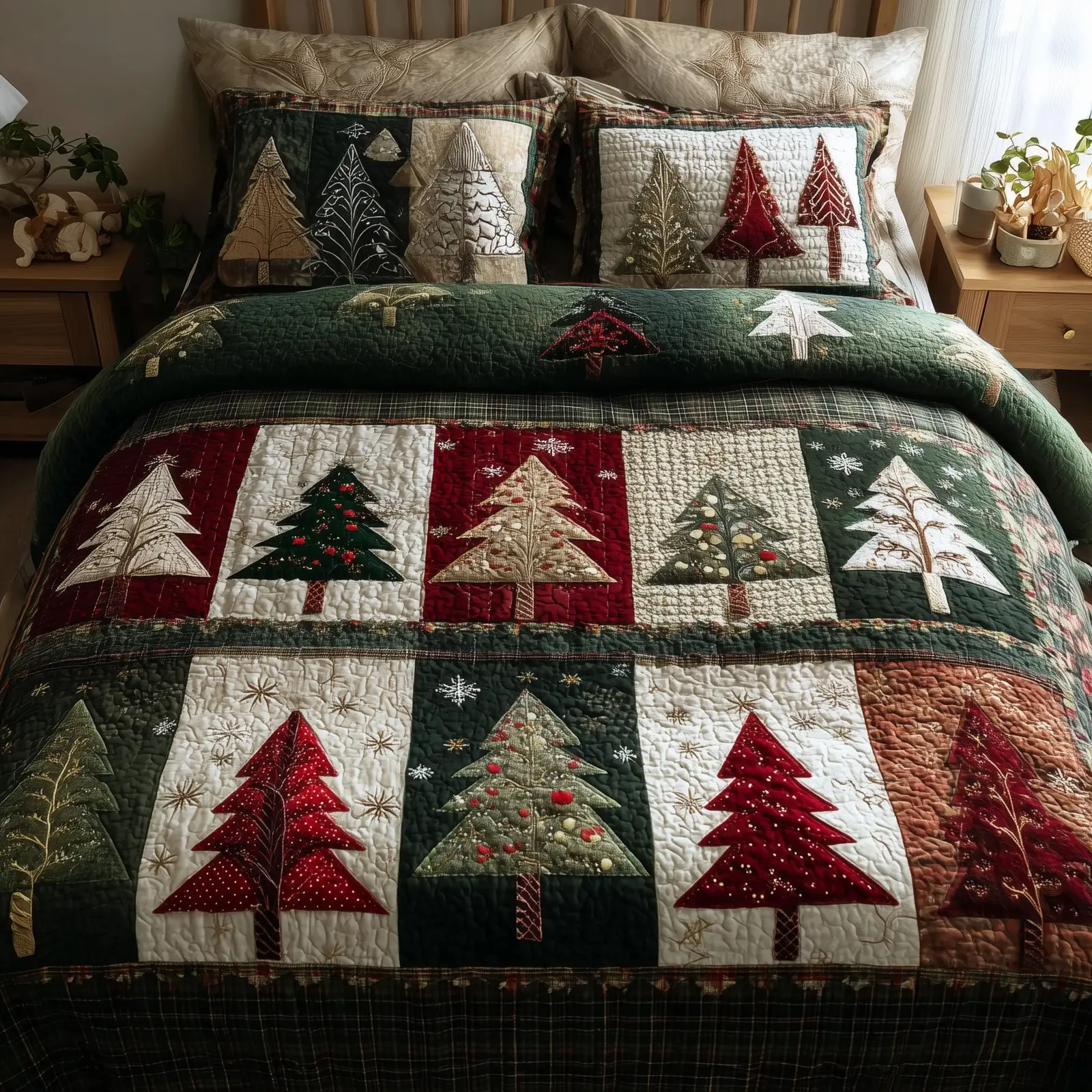 Festive Tree Christmas Quilted Bedding Set Duvet Cover Bedspread Cute Chrismas Presents For Daughter