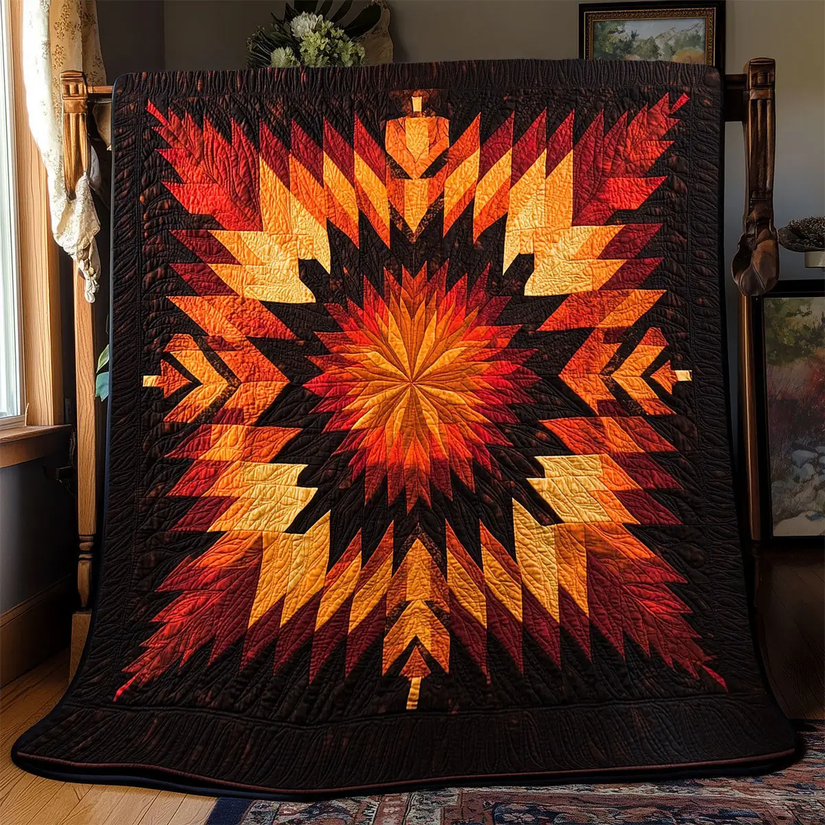 Fiery Starburst Quilt Blanket For Couch Mother's Day Presents For Grandma