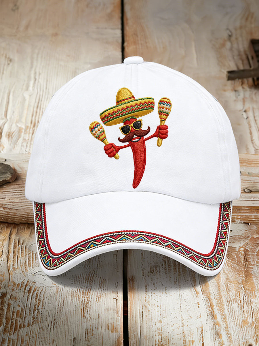 Fiesta Celebration Baseball Cap Dancing Chili Pepper With Maracas Clothing Gift For Latina