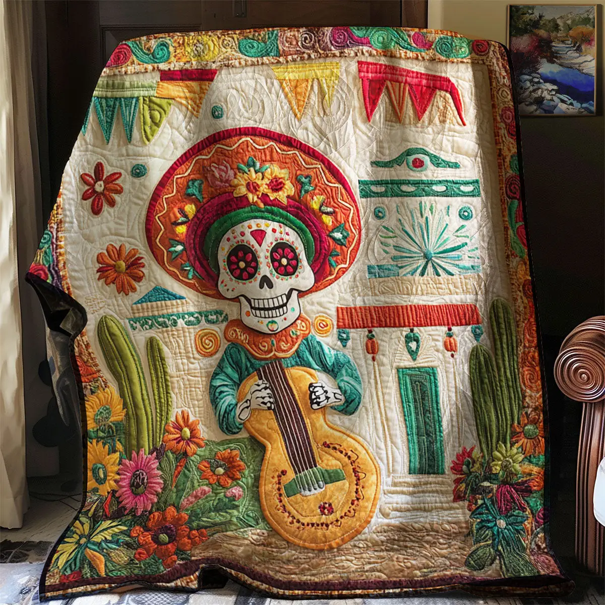 Fiesta Sugar Skull Quilt Throws And Blankets Mothers Day Gift For New Mother