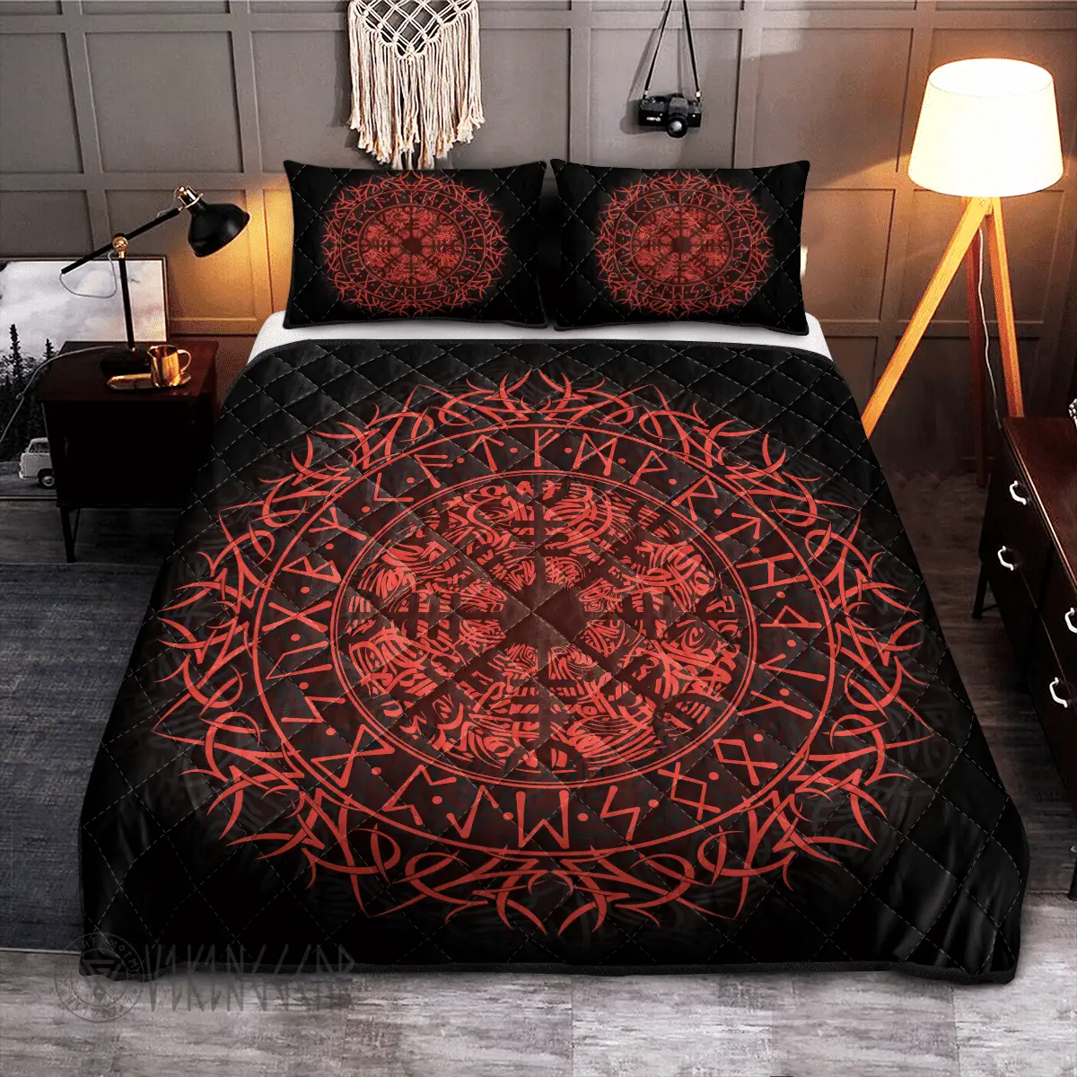 Fire Vegvisir And Rune Viking Quilted Bedding Set Room Decor Gifts For Viking Lovers