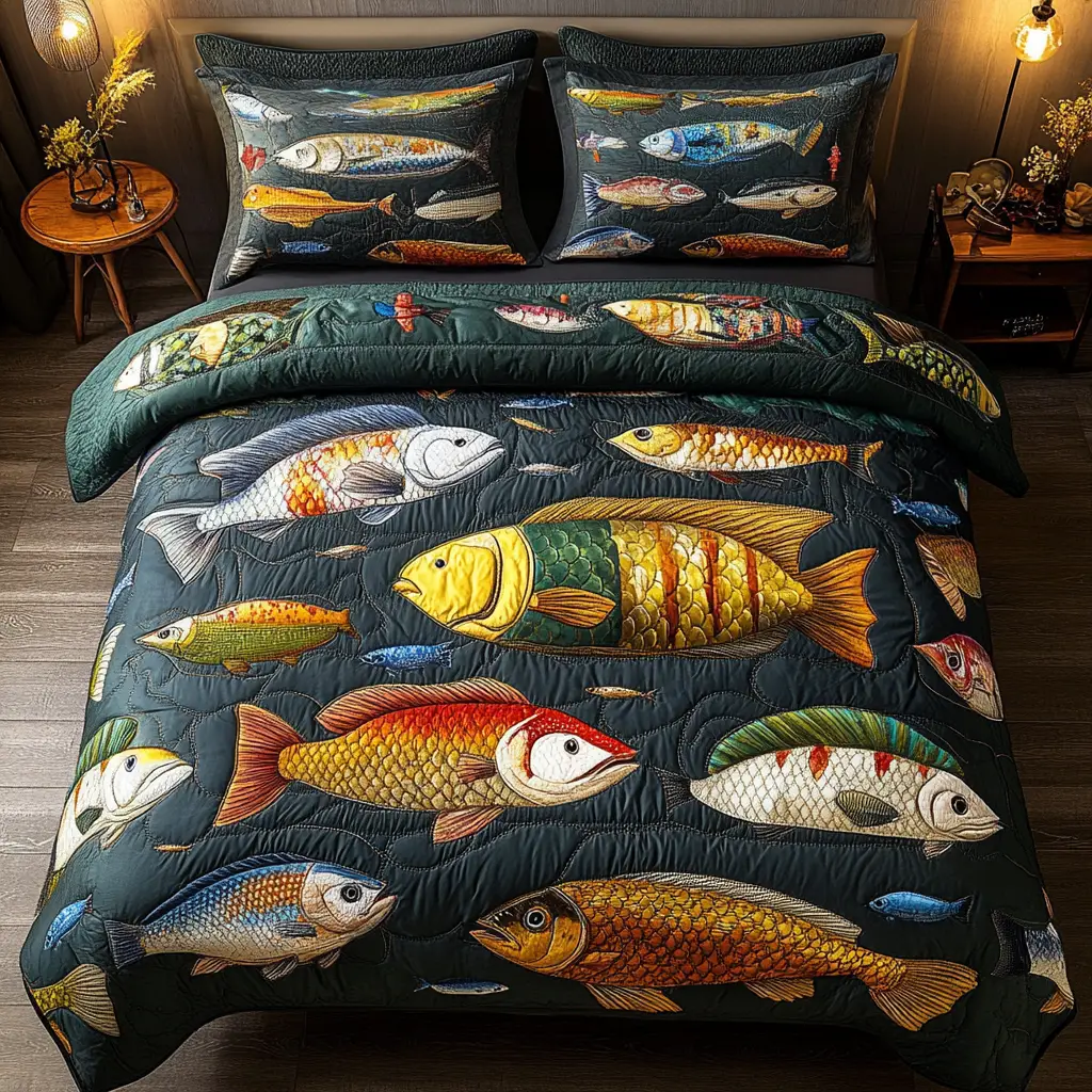 Fish Fantasy Quilted Bedding Set Trendy Bedding Merch for Modern Homes