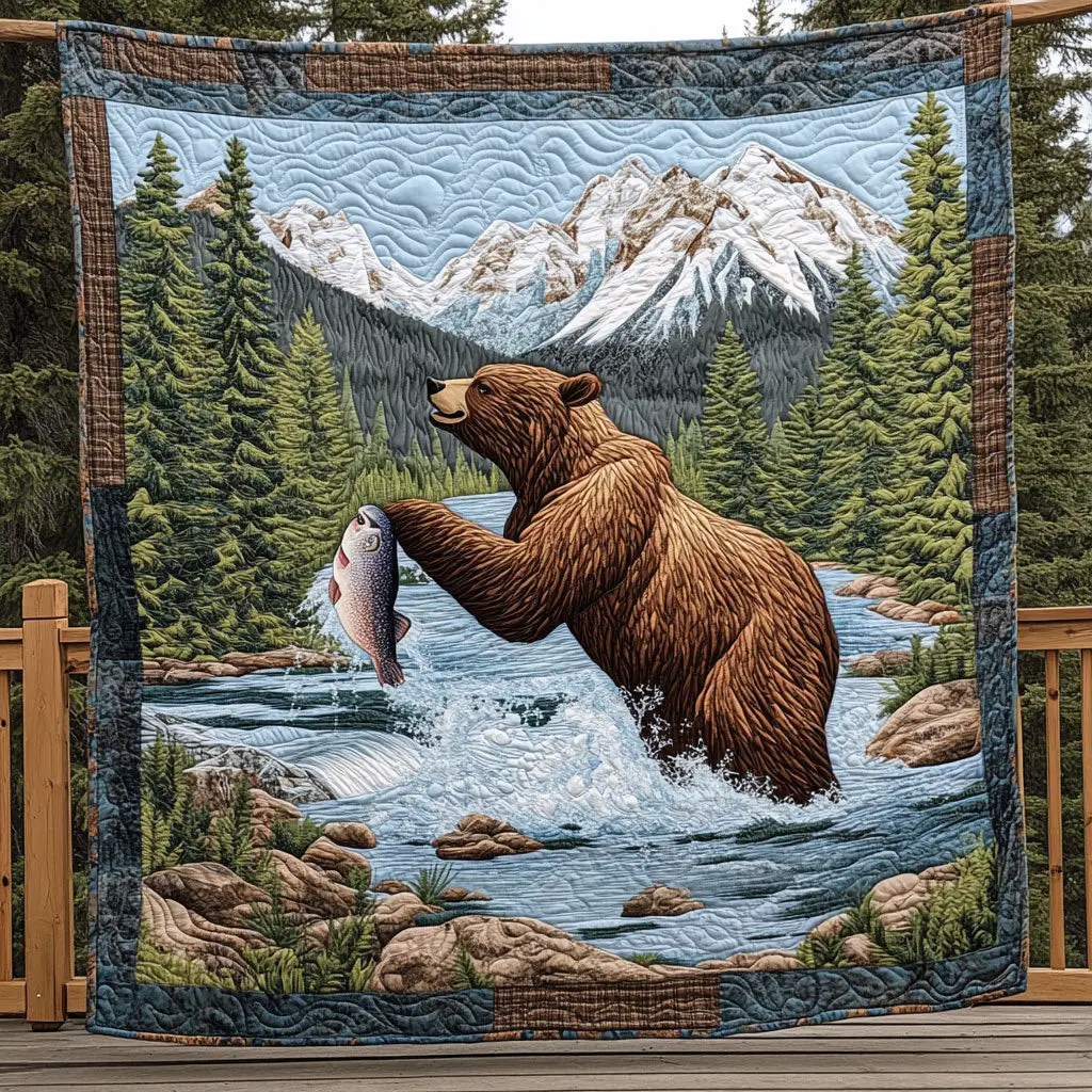 Fishing Bear Quilt Beautiful Printed Quilt Blanket for Home Aesthetics