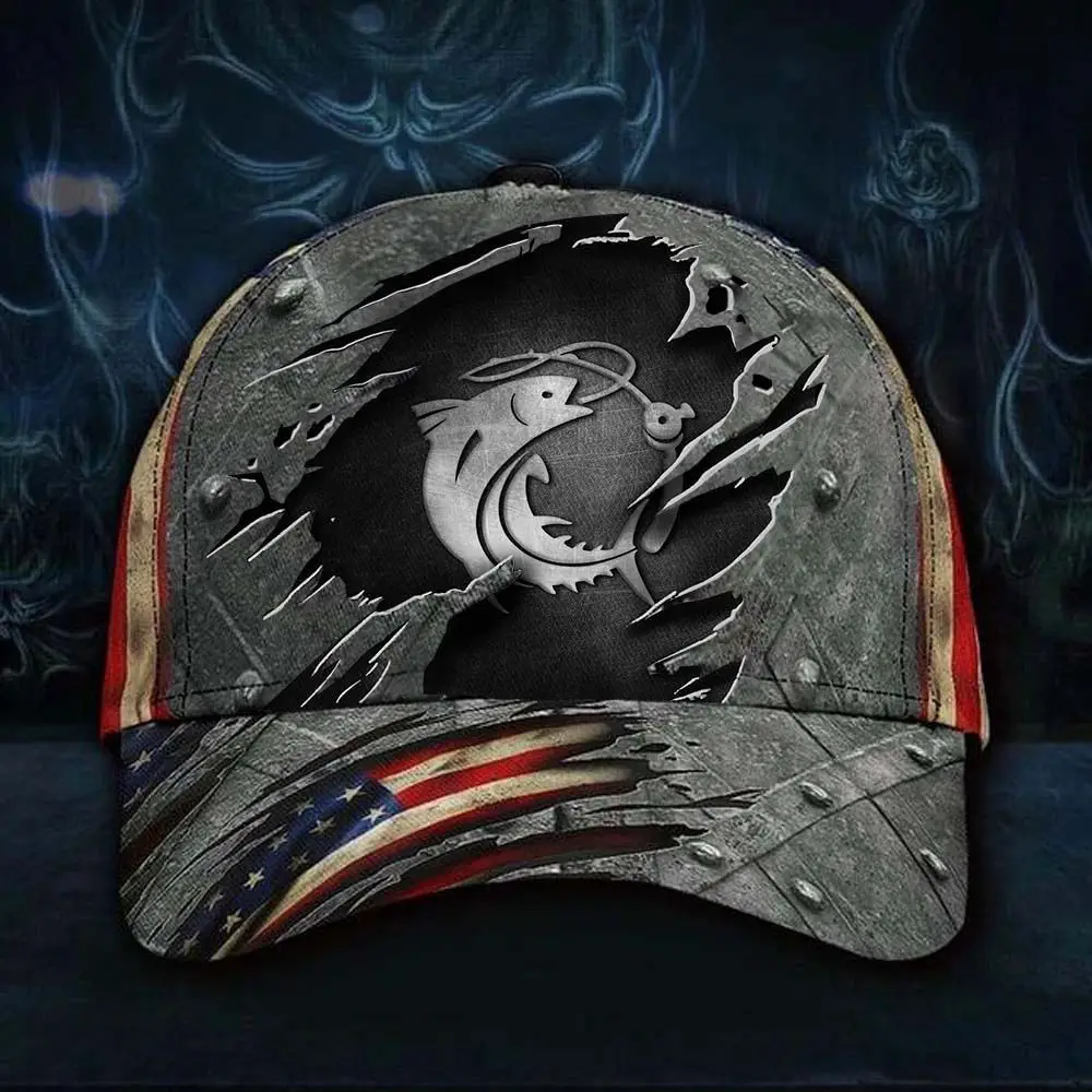 Fishing Cap American Flag Hat 3D Printed Vintage Unique Men's Cap Fishing Gift For Dad
