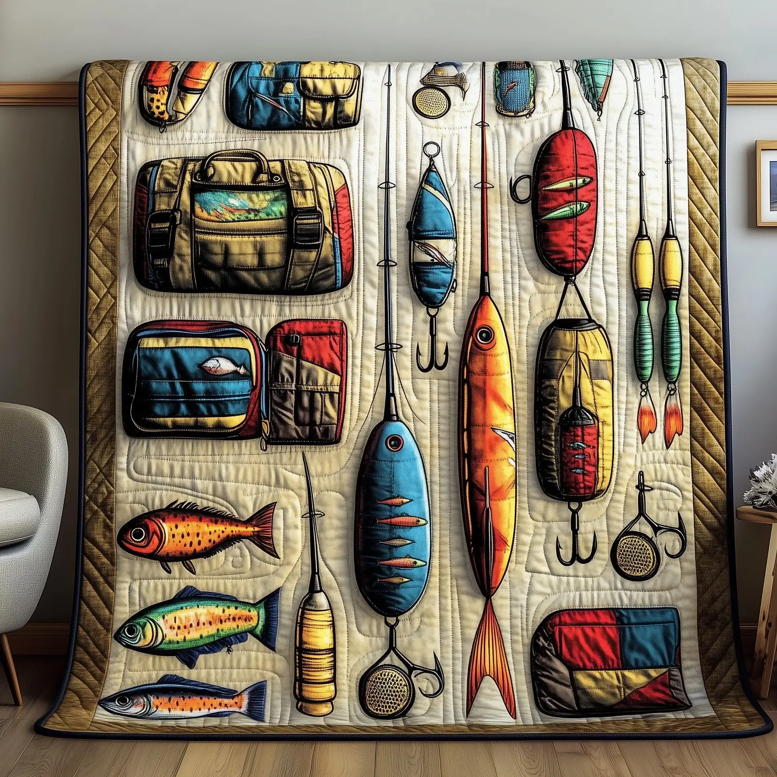 Fishing Delights Quilted Blanket Fisherman Themed Home Textile Best Gifts For Fisherman 2025