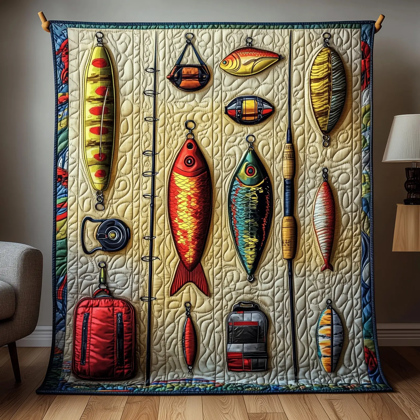 Fishing Delights Quilted Blanket Perfect For Cabin Comfort Best Gifts For Fisherman 2025