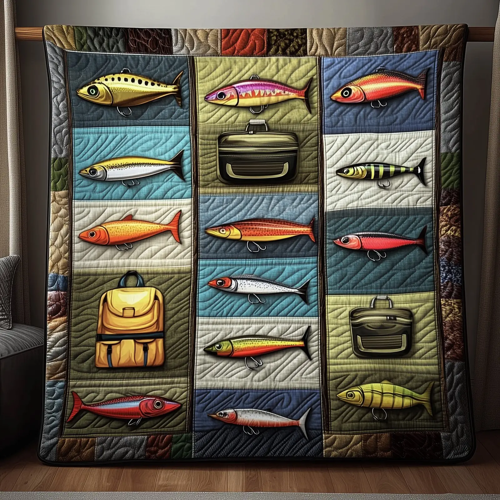 Fishing Delights Quilted Blanket Warm And Comfy For Outdoors Best Gifts For Fisherman 2025 Fishing Delights Quilted Blanket Warm And Comfy For Outdoors Best Gifts For Fisherman 2025 - Image 1