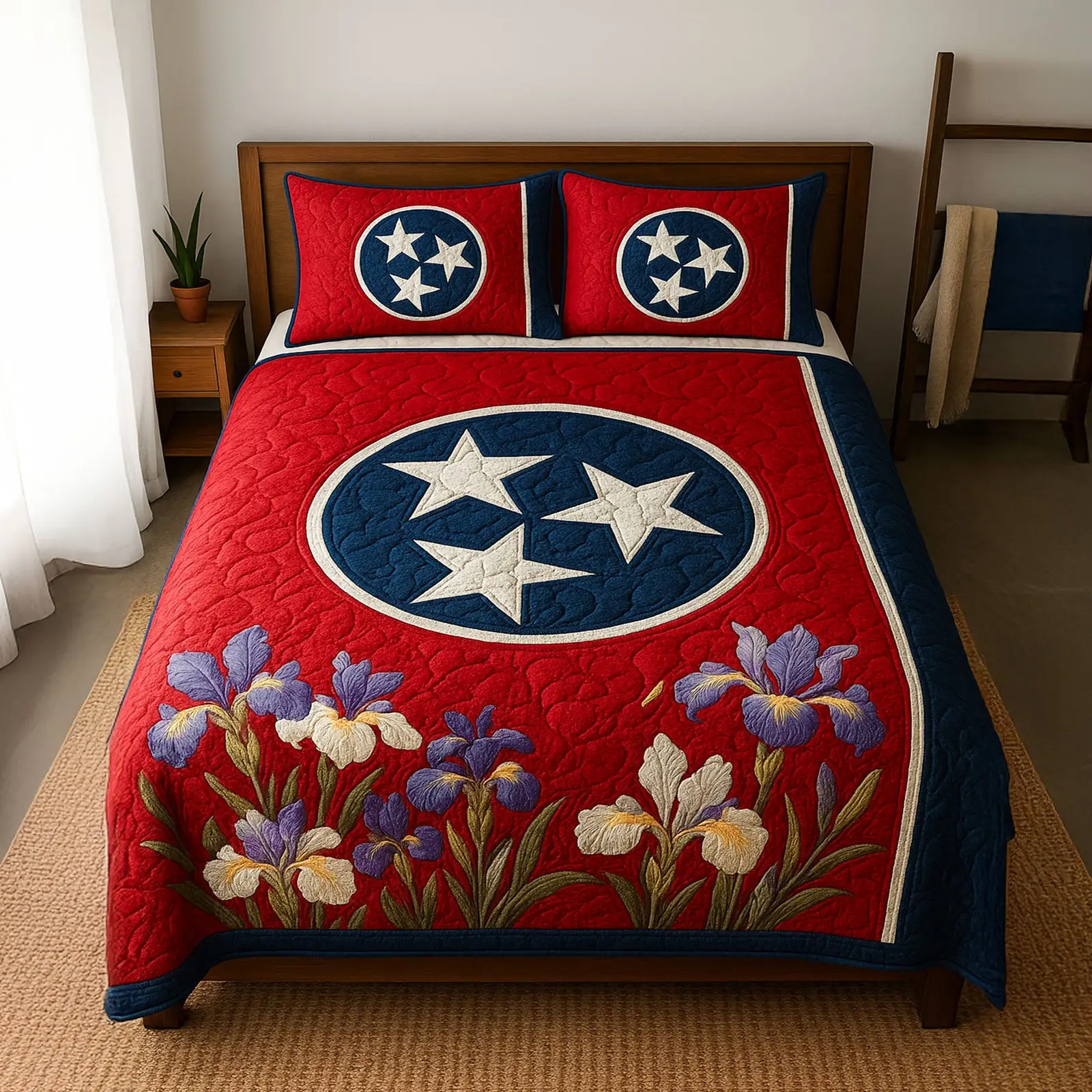 Flag of Flowers  Quilted Bedding Set  Bed Sheet Set Fourth Of July Birthday Presents