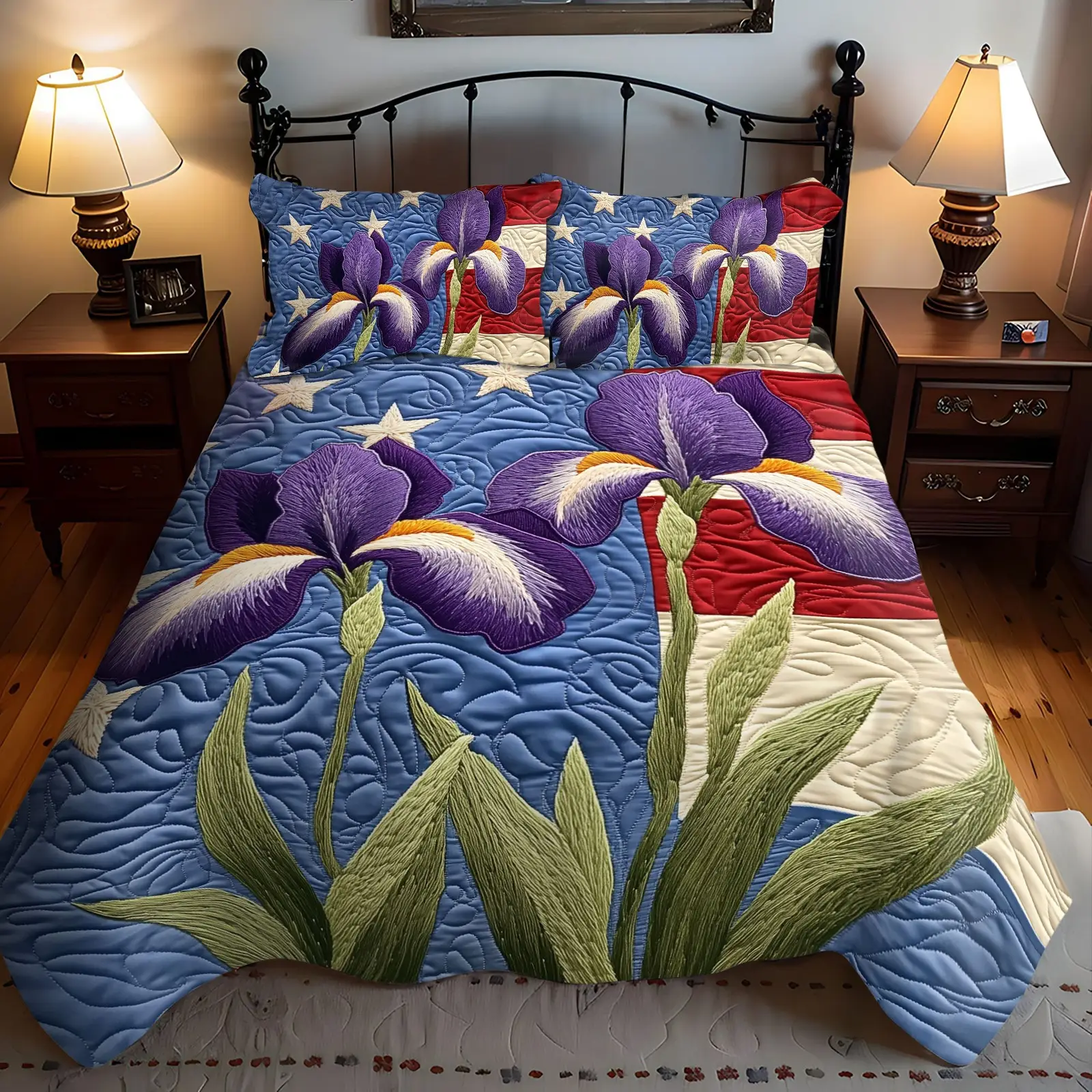 Flag of Petals  Quilted Bedding Set  Bed Sheet Set Fourth Of July Birthday Presents
