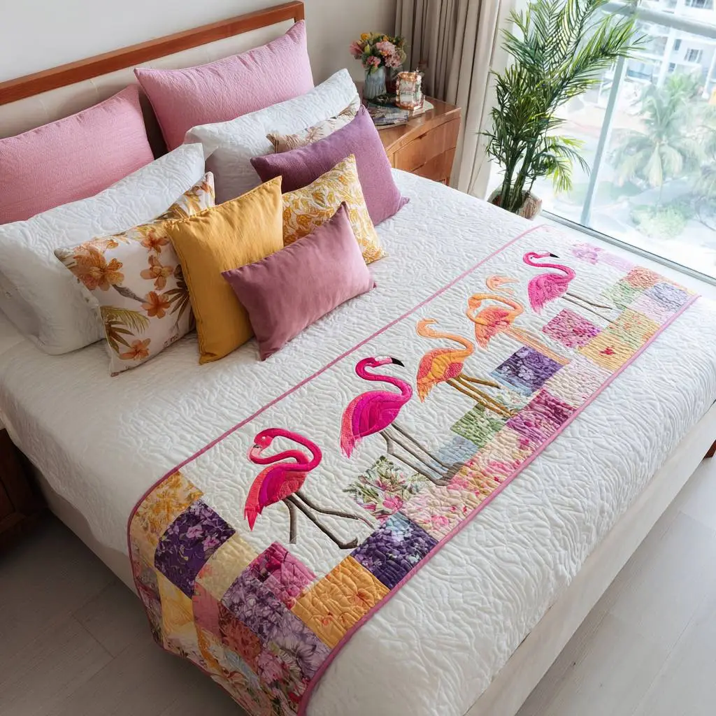 Flamingaura Quilted Bed Runner Tropical Flamingaura Warm-Weather Gift