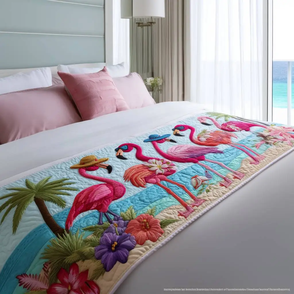 Flamingo Bay Quilted Bed Runner Flamingo Bay Tropical Gift for Aunt