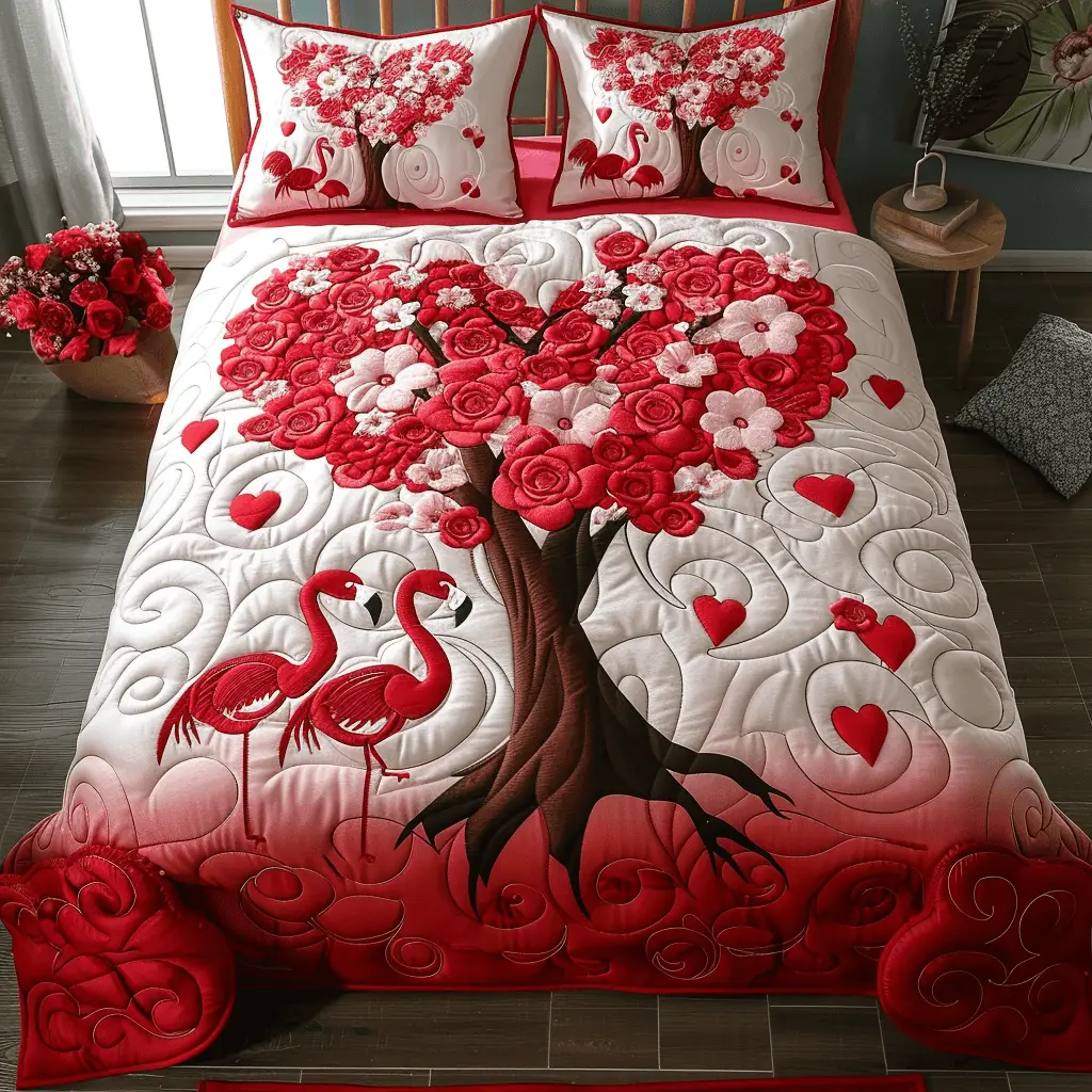 Flamingo Charm Quilted Bedding Set Tree Of Heart Ideas For Mother In Law Valentine Day
