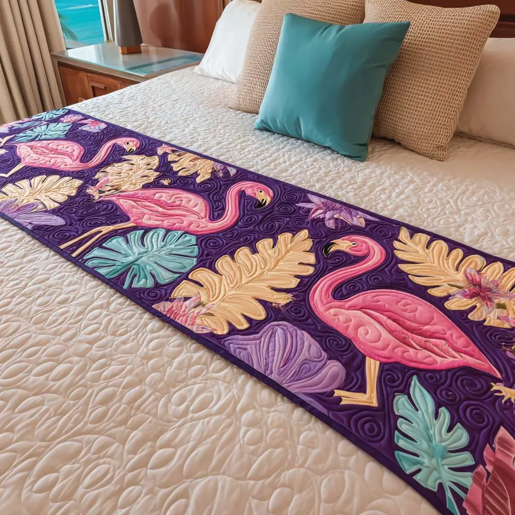 Flamingo Dream Quilted Bed Runner Flamingo Dream Island Gift