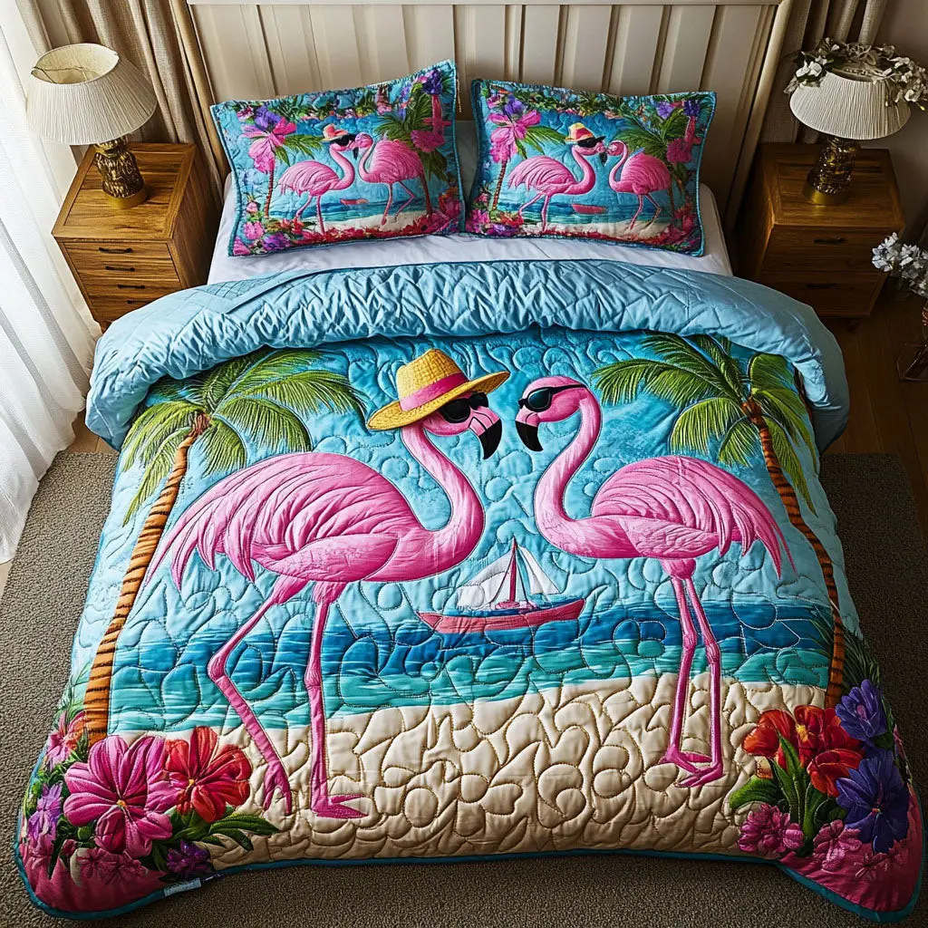 Flamingo Paradise Quilted Bedding Set Bed Decorations Unique Pink Flamingo Gifts