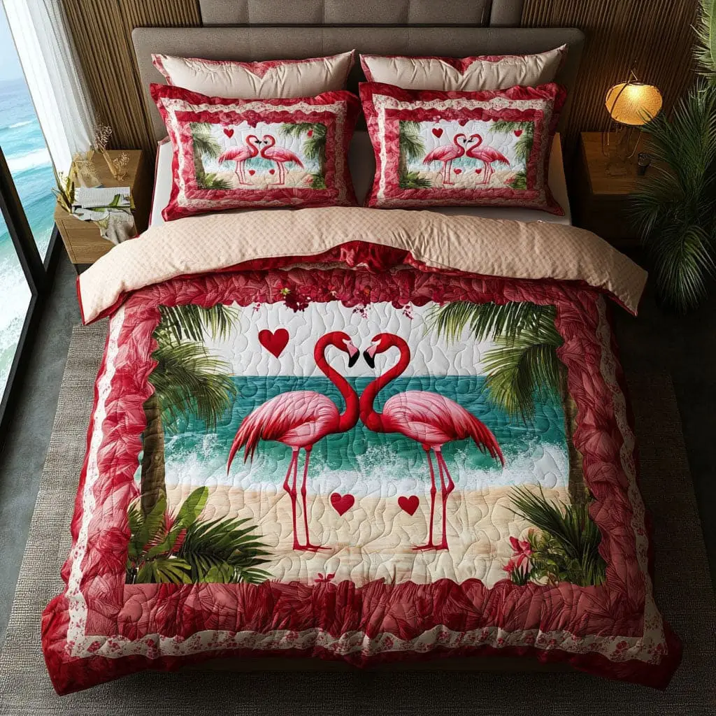 Flamingo Quilted Bedding Set Pink Perfect Pair Duvet Cover Valentine Day Ideas For Lady