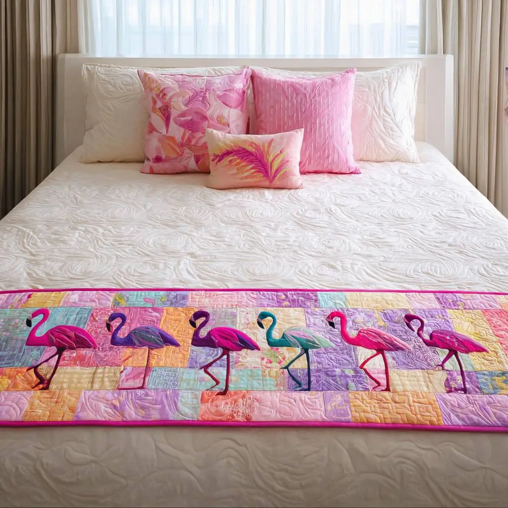 Flamingo Trails Quilted Bed Runner Flamingo Trails Tropical Gift