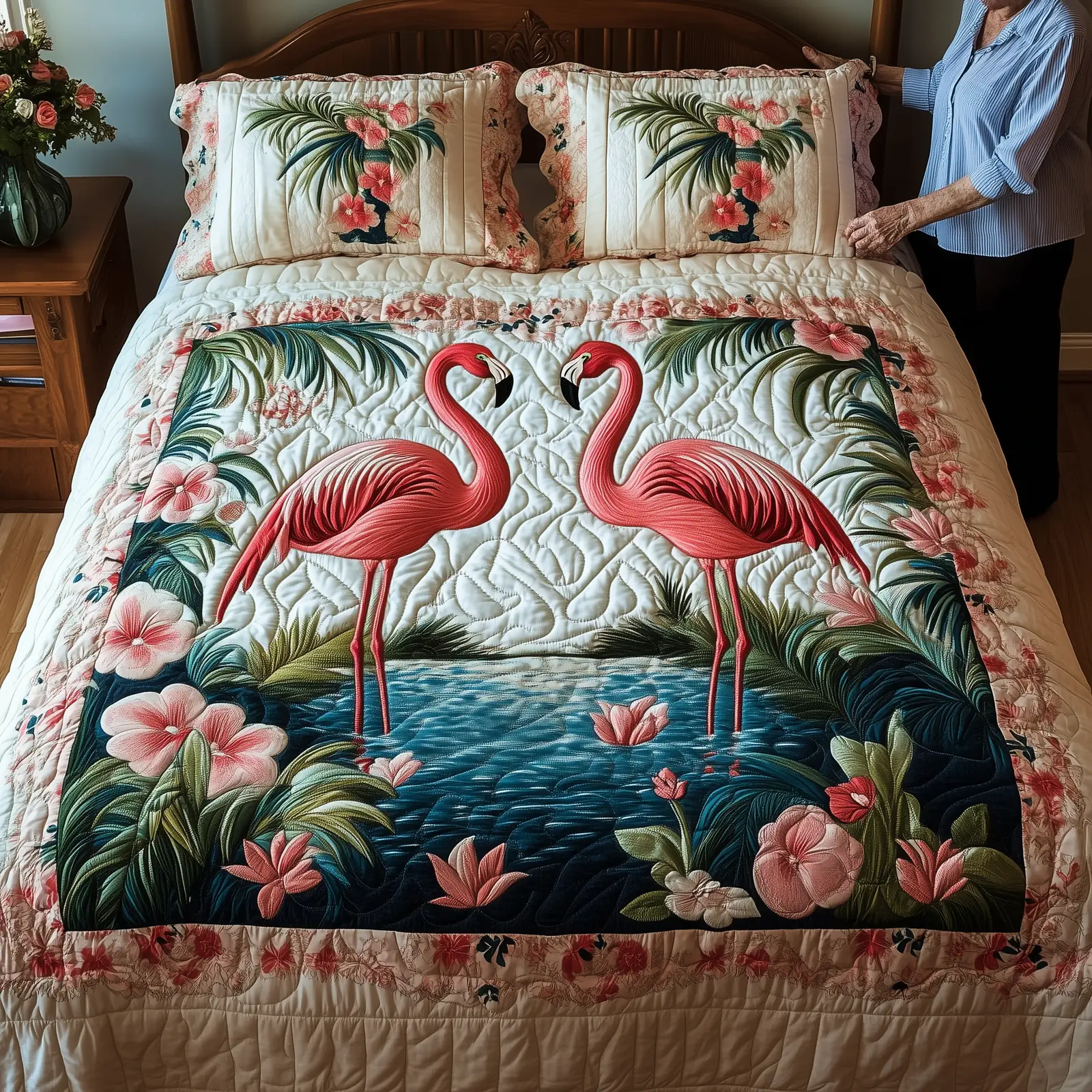 Flamingo Tropical Haven Quilted Bedding Set Valentine Day Ideas For Girl