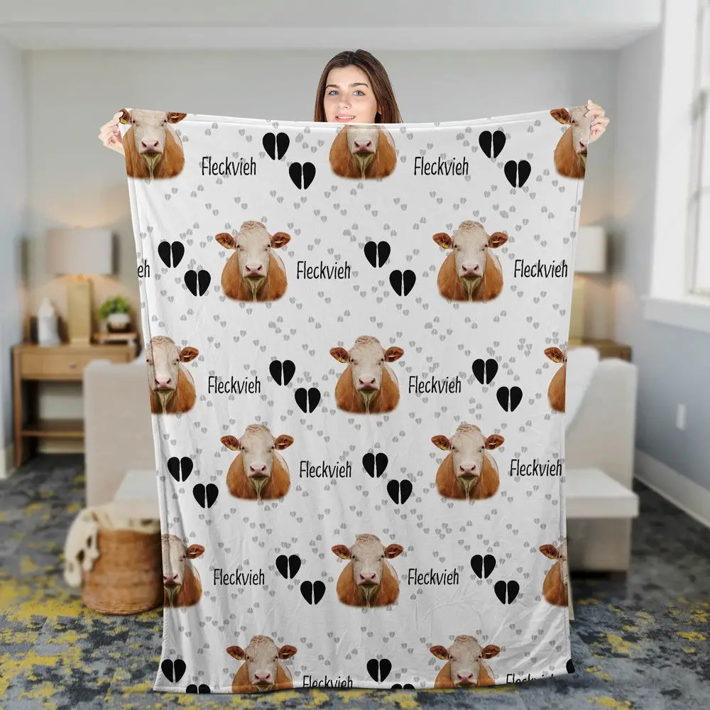 Fleckvieh Cattle Happy Pattern Blanket Farm Blanket Gift For Farmer