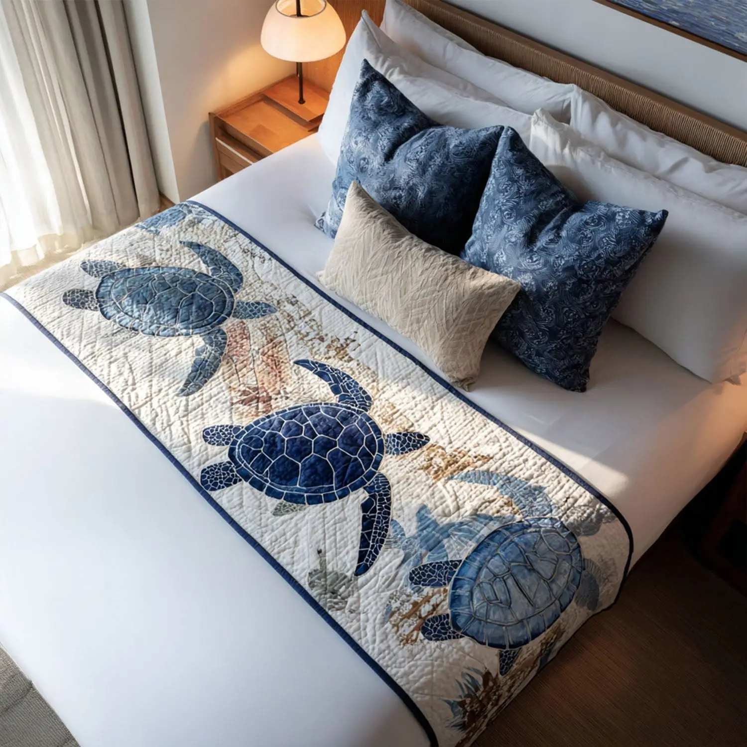 Floating Traveler Quilted Bed Runner Floating Traveler Ocean Home Gift