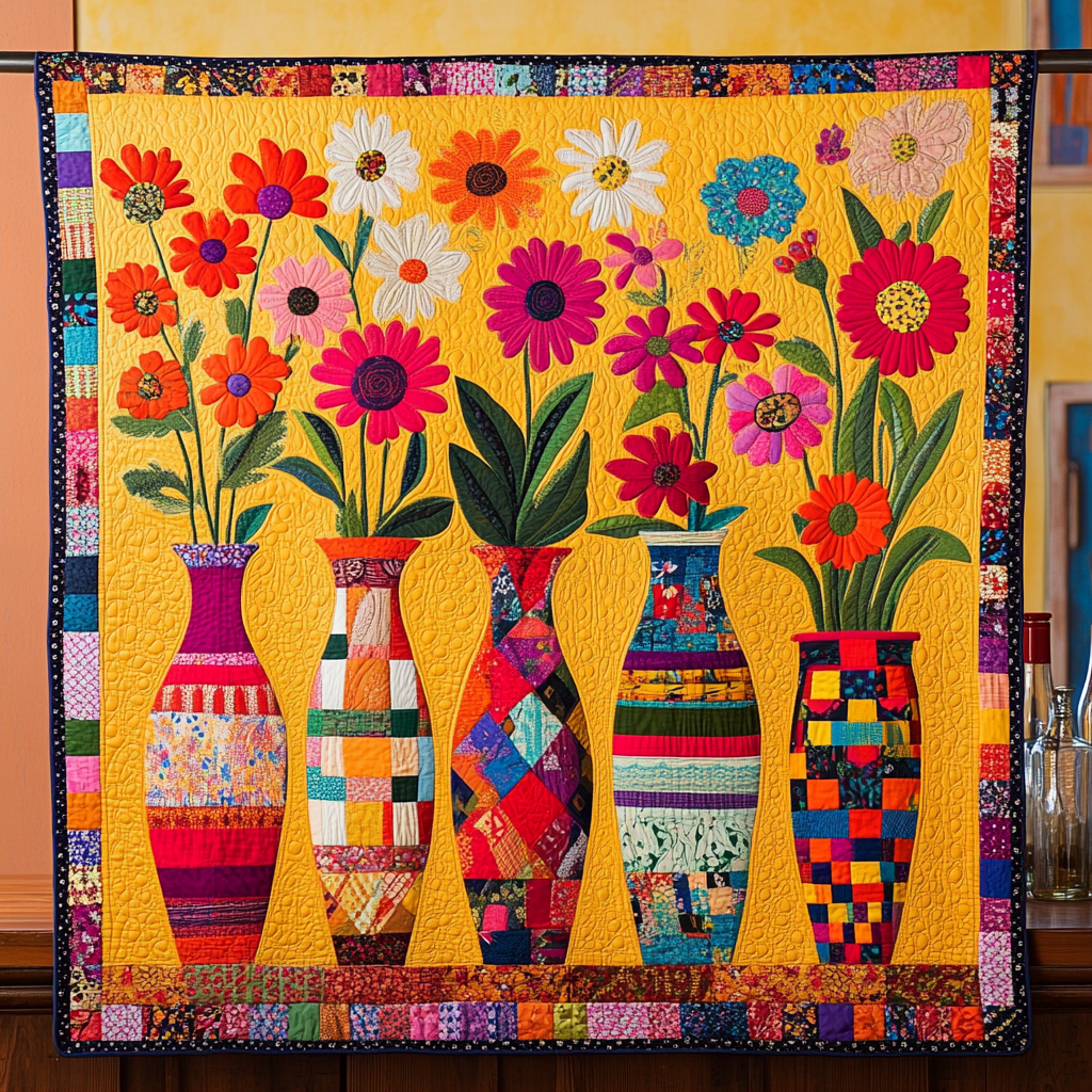Flora Vases Quilted Blanket Cute Throw Blanket Mexican Themed Presents Flora Vases Quilted Blanket Cute Throw Blanket Mexican Themed Presents - Image 1