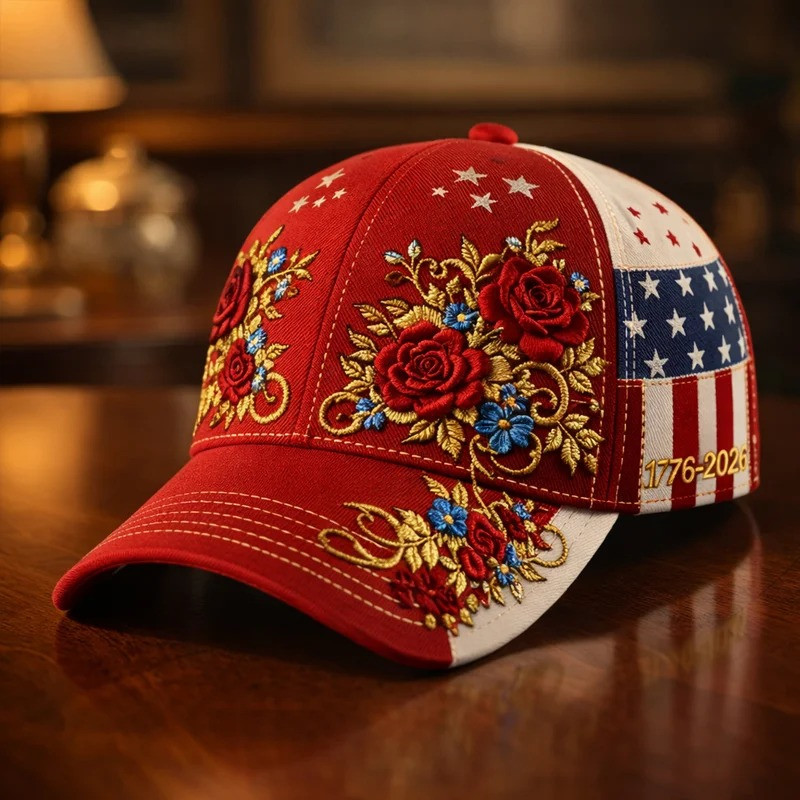 Floral American Flag Patriotic Baseball Cap 250th Anniversary USA 1776 2026 Hat Gift For Him