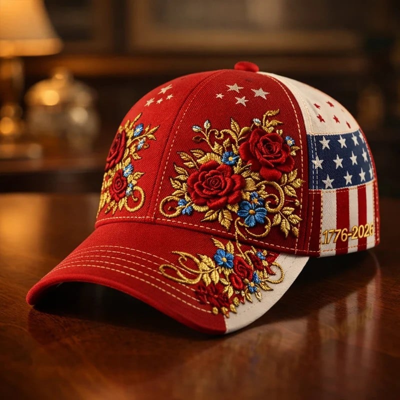Floral American Flag Patriotic Baseball Cap 250th Anniversary USA 1776 2026 Hat Gift For Him
