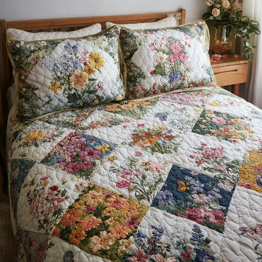 Floral Bliss Quilted Bedding Set Comfortable Microfiber Bedding Set for Everyday Use Floral Bliss Quilted Bedding Set Comfortable Microfiber Bedding Set for Everyday Use - Image 1
