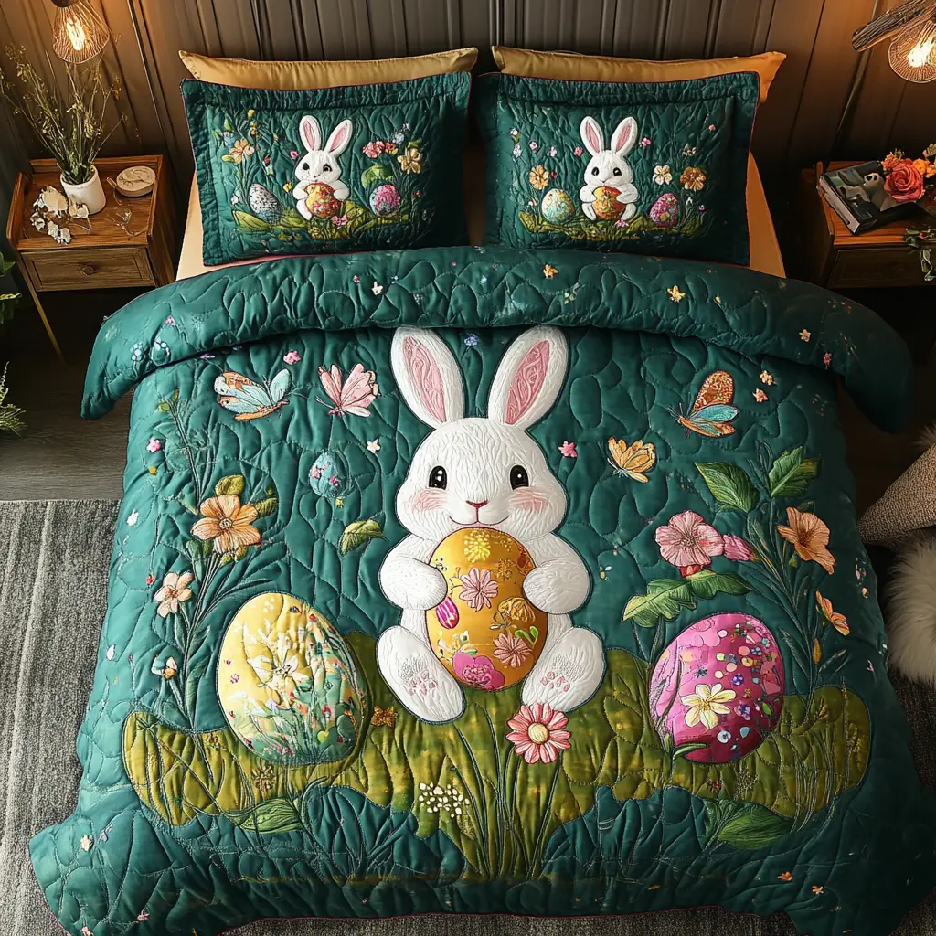Floral Bunnies Quilted Bedding Set Holiday Bedspread Set Gifts For Grandma