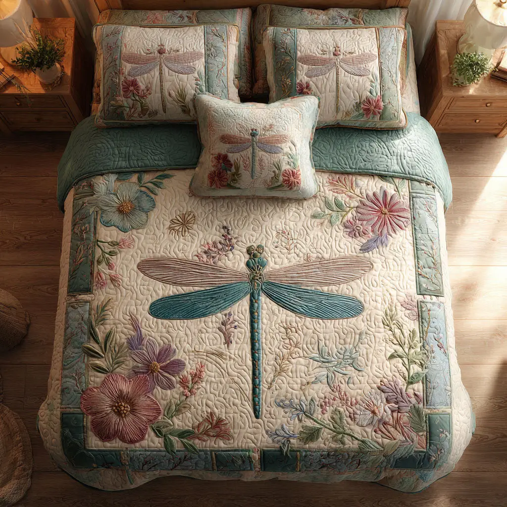 Floral Dragoy Quilted Bedding Set Duvet Cover Bedspread Present Ideas For Husband Floral Dragoy Quilted Bedding Set Duvet Cover Bedspread Present Ideas For Husband - Image 1