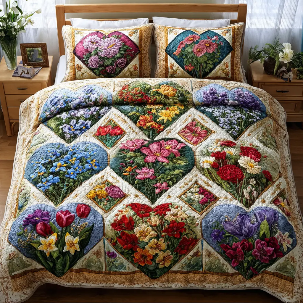 Floral Dreams Quilted Bedding Set Beautiful Bedding Merch Gift for a Peaceful Sleep