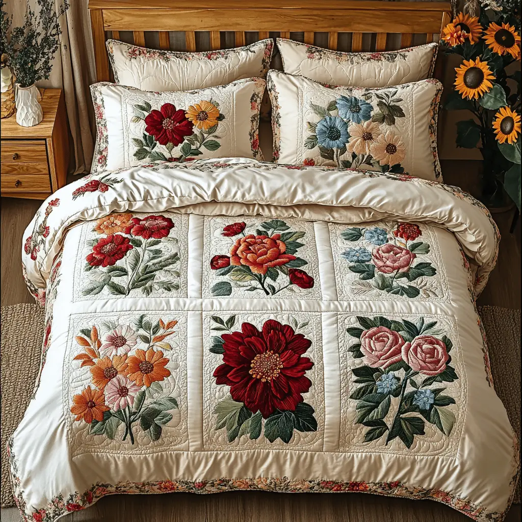 Floral Dreamscape Quilted Bedding Set Christmas Bedroom Decor Presents For Flower Lovers Floral Dreamscape Quilted Bedding Set Christmas Bedroom Decor Presents For Flower Lovers - Image 1