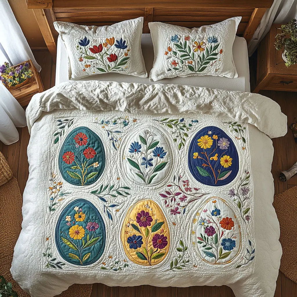 Floral Easter Eggs Quilted Bedding Set Holiday Bedspread Set Gifts For Ideas Her