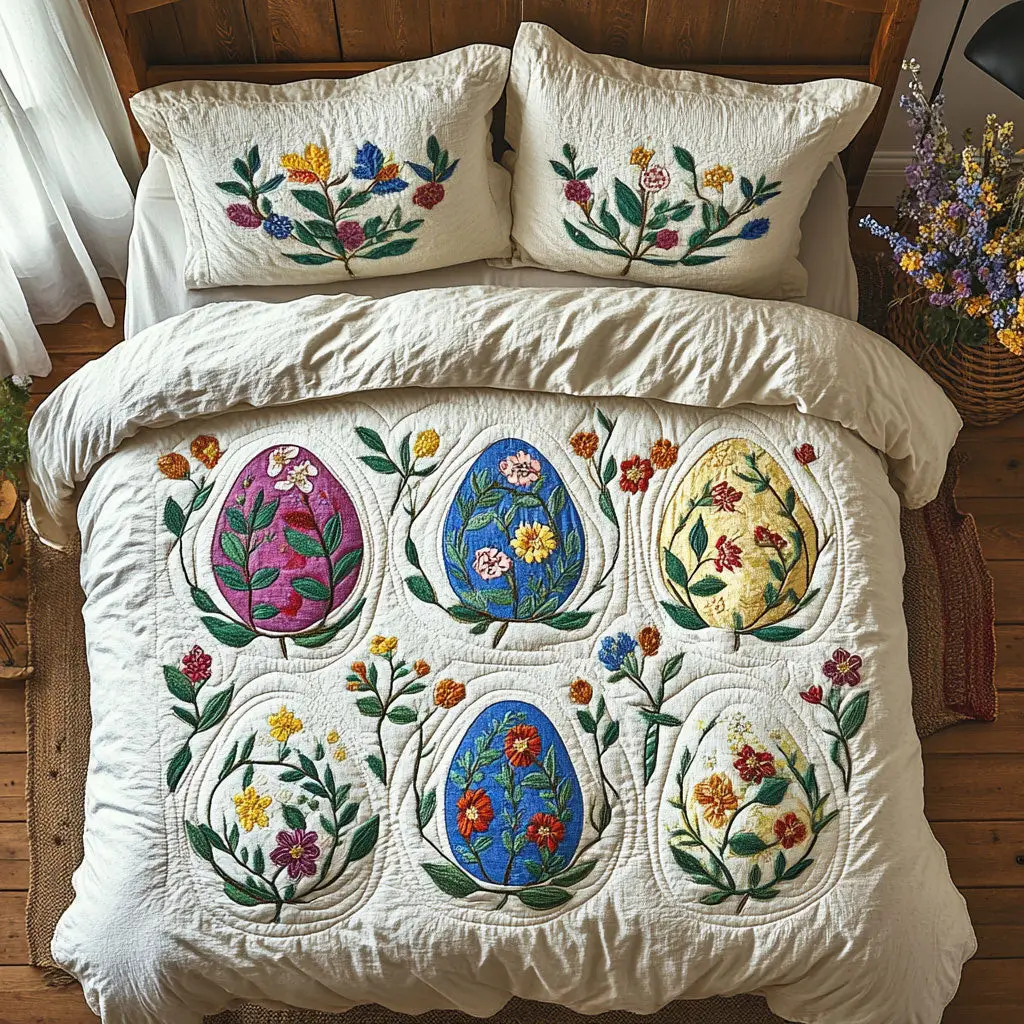 Floral Easter Eggs Quilted Bedding Set Holiday Bedspread Set Gifts For Ideas Mom