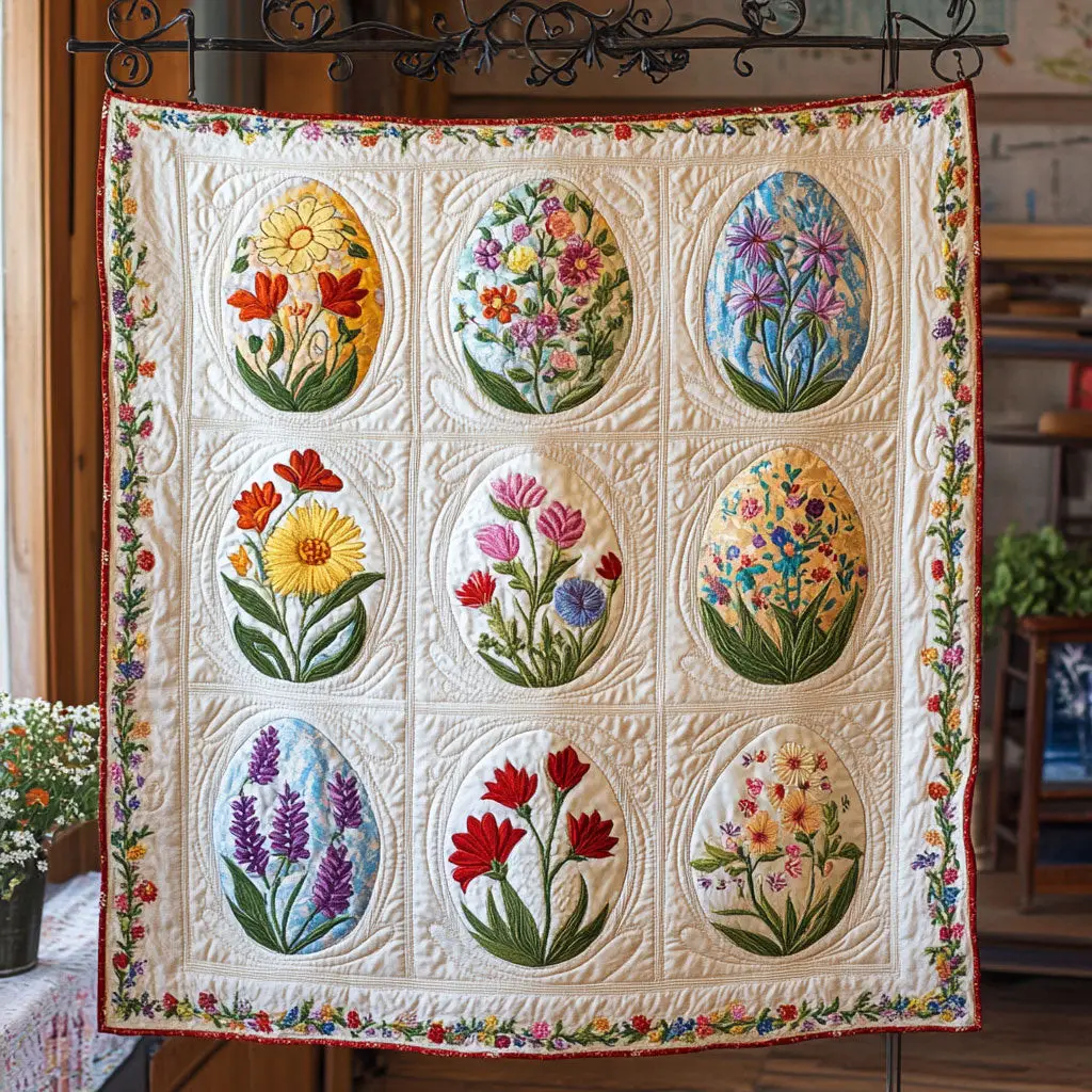 Floral Easter Eggs Quilted Blanket Autumn Inspired Bedroom Flower Gifts For Women