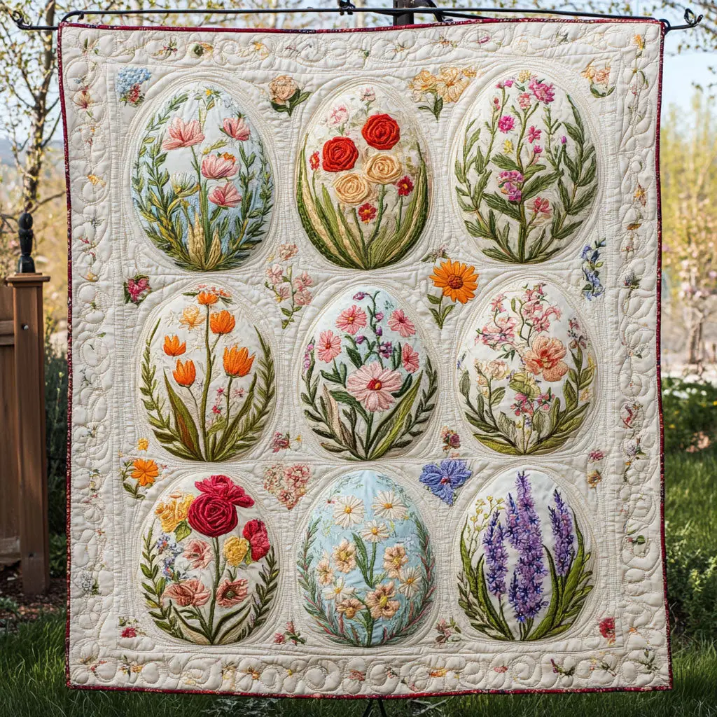 Floral Easter Eggs Quilted Blanket Autumn Inspired Bedroom Flower Themed Presents