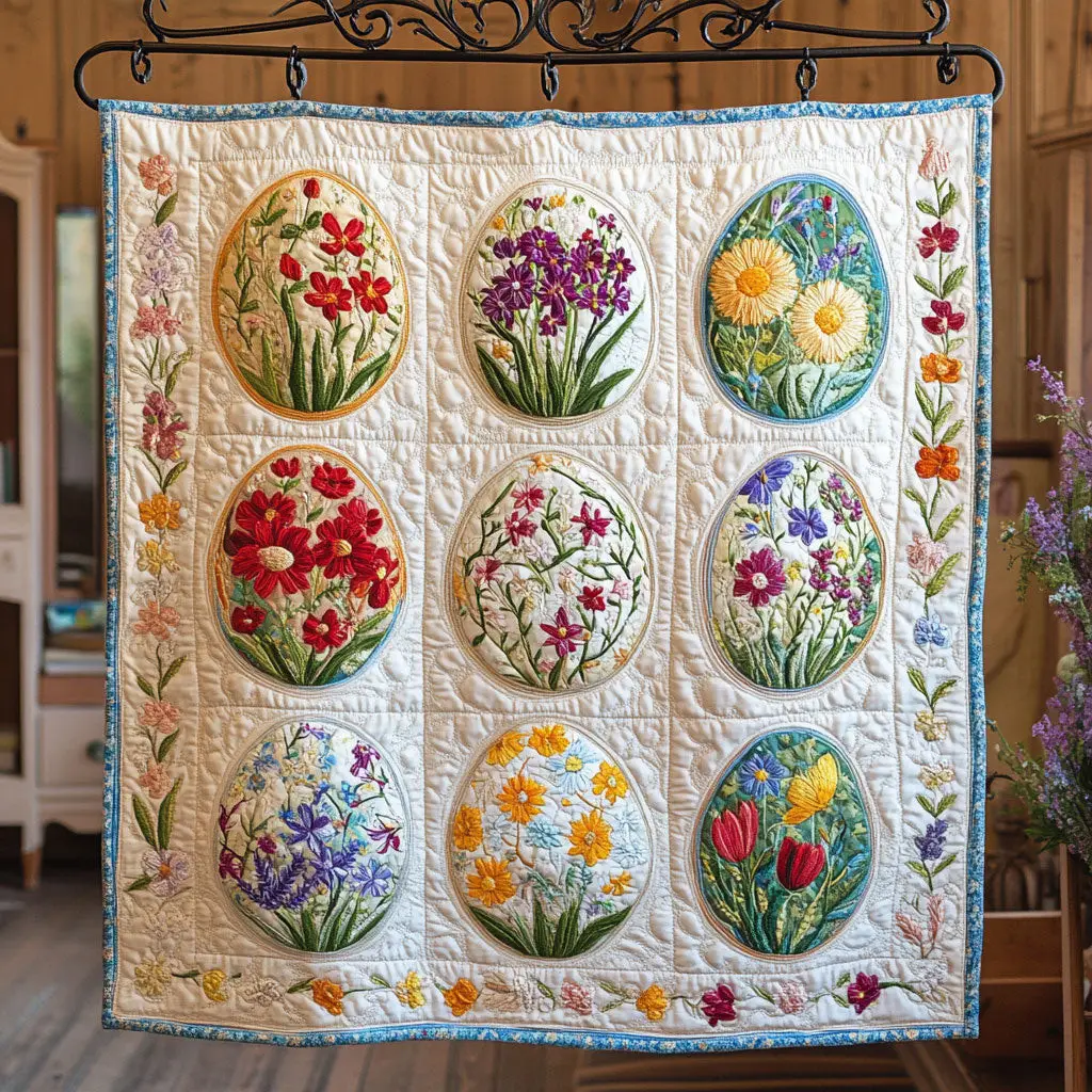 Floral Easter Eggs Quilted Blanket Bed Room Decoration Gifts For Brother