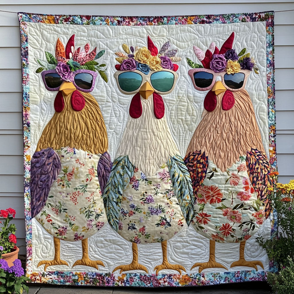 Floral Feathered Friends Quilted Blanket Bedroom Xmas Decor Gift Ideas For Chicken Lovers