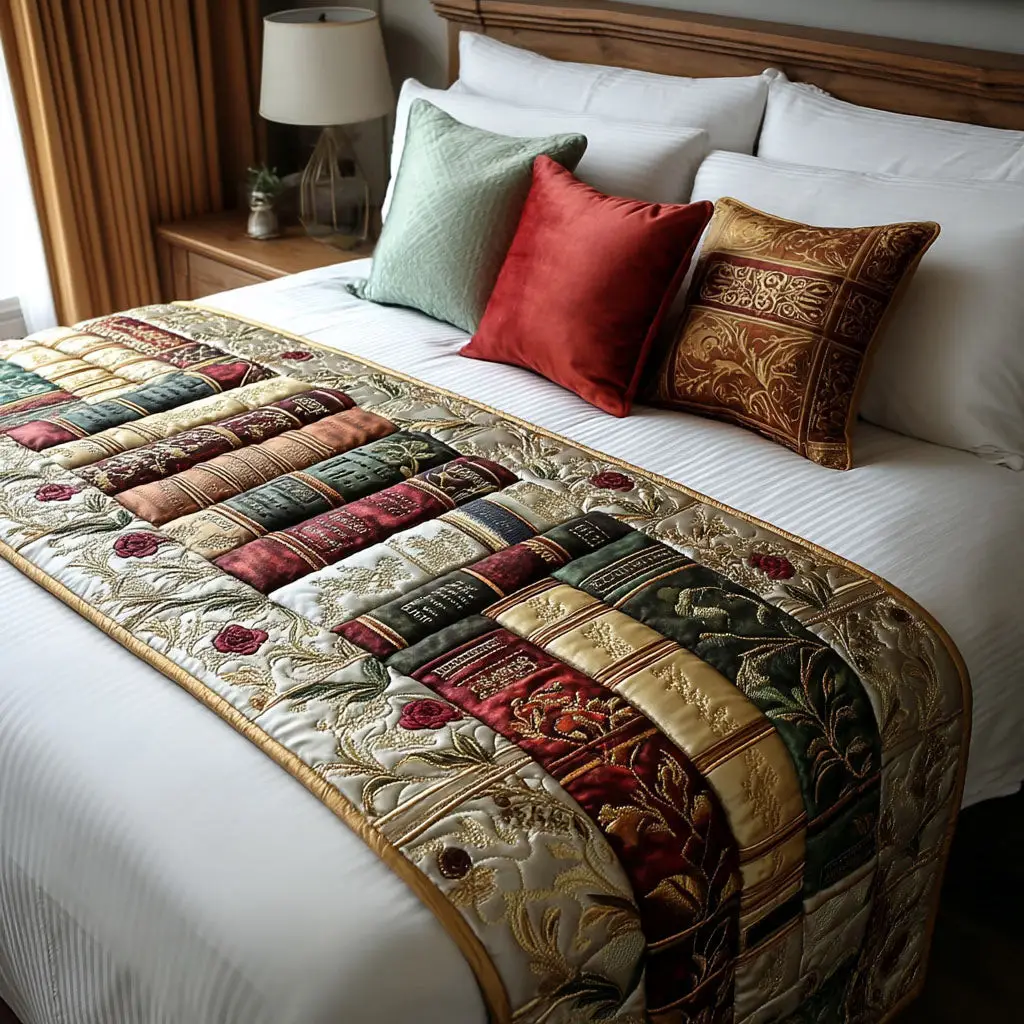 Floral Fiction Quilted Bed Runner Floral Fiction Literary Home Gift
