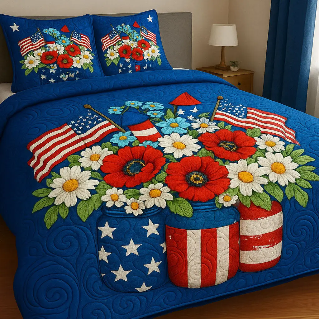 Floral Fireworks Quilted Bedding Set Best Comforter Sets 4Th Of July Client Gifts Floral Fireworks Quilted Bedding Set Best Comforter Sets 4Th Of July Client Gifts - Image 1