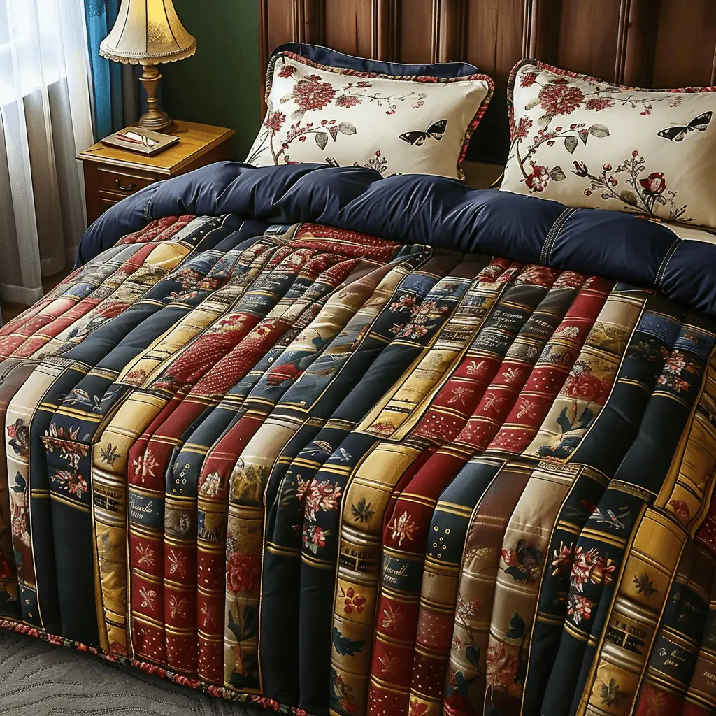 Floral Folios Quilted Bedding Set Bed Decorations Novelty Book Gifts