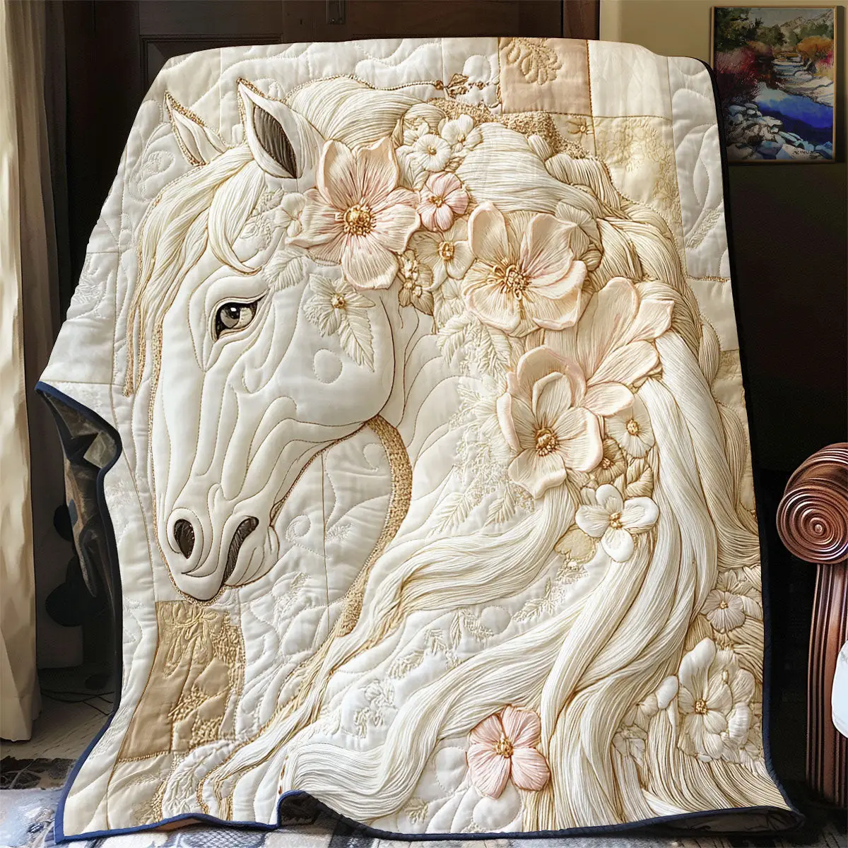 Floral Horse Quilted Blankets Meaningful Gifts For Dad Birthday Floral Horse Quilted Blankets Meaningful Gifts For Dad Birthday - Image 1