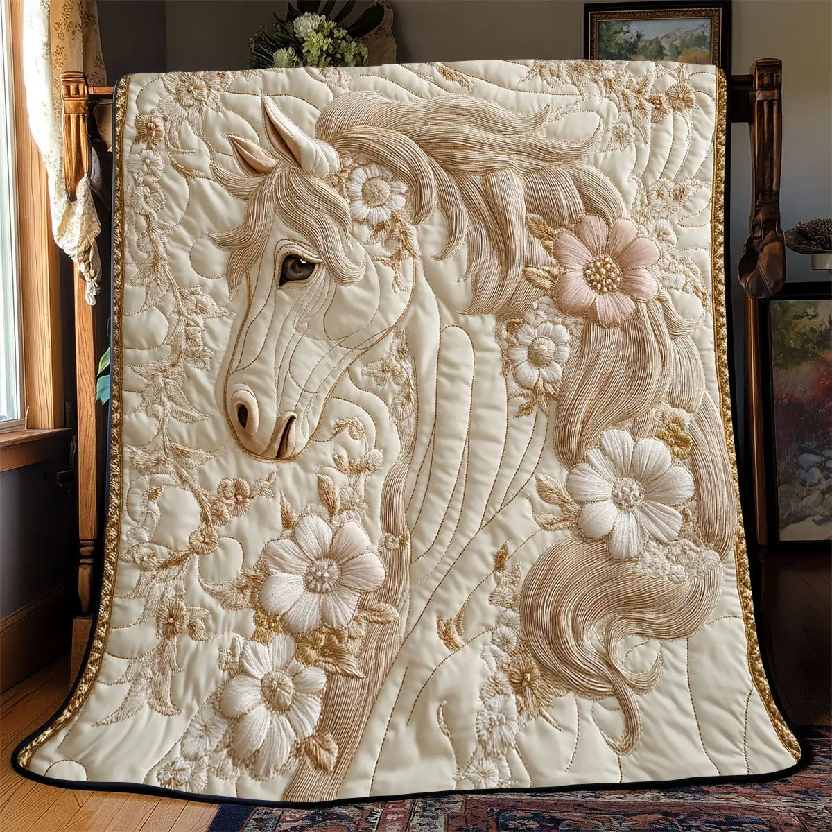 Floral Horse Quilted Blankets Unique Gifts For Horse Lovers