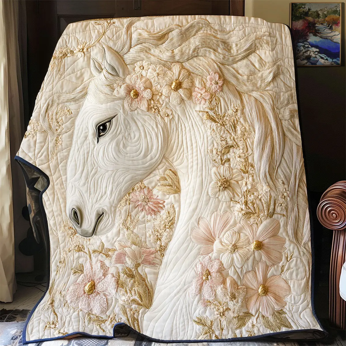 Floral Horse Quilted Throw Blankets 50Th Birthday Gifts For Men