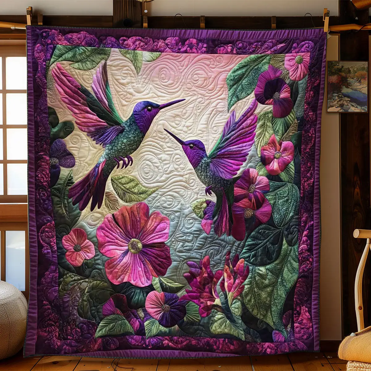 Floral Hummingbird Bliss Quilt Elegant Quilt Blanket for Relaxing Evenings Floral Hummingbird Bliss Quilt Elegant Quilt Blanket for Relaxing Evenings - Image 1