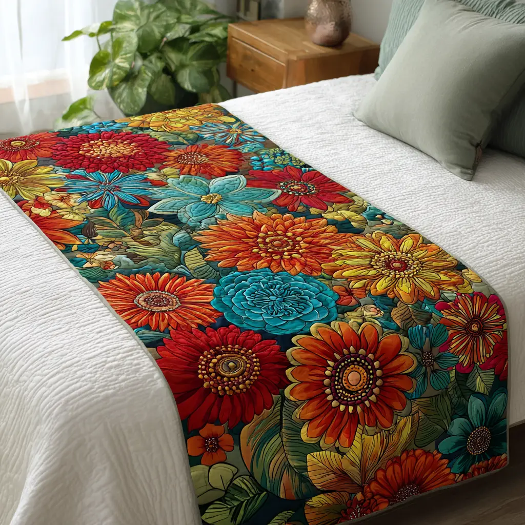 Floral Joy Quilted Bed Runner Floral Joy Bloom Spring Gift for Mom