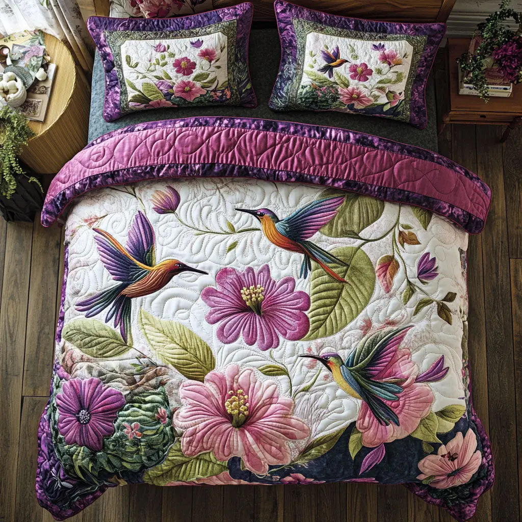 Floral Melody Quilted Bedding Set Duvet Cover Bedspread Bedroom Decor For Couples Floral Melody Quilted Bedding Set Duvet Cover Bedspread Bedroom Decor For Couples - Image 1