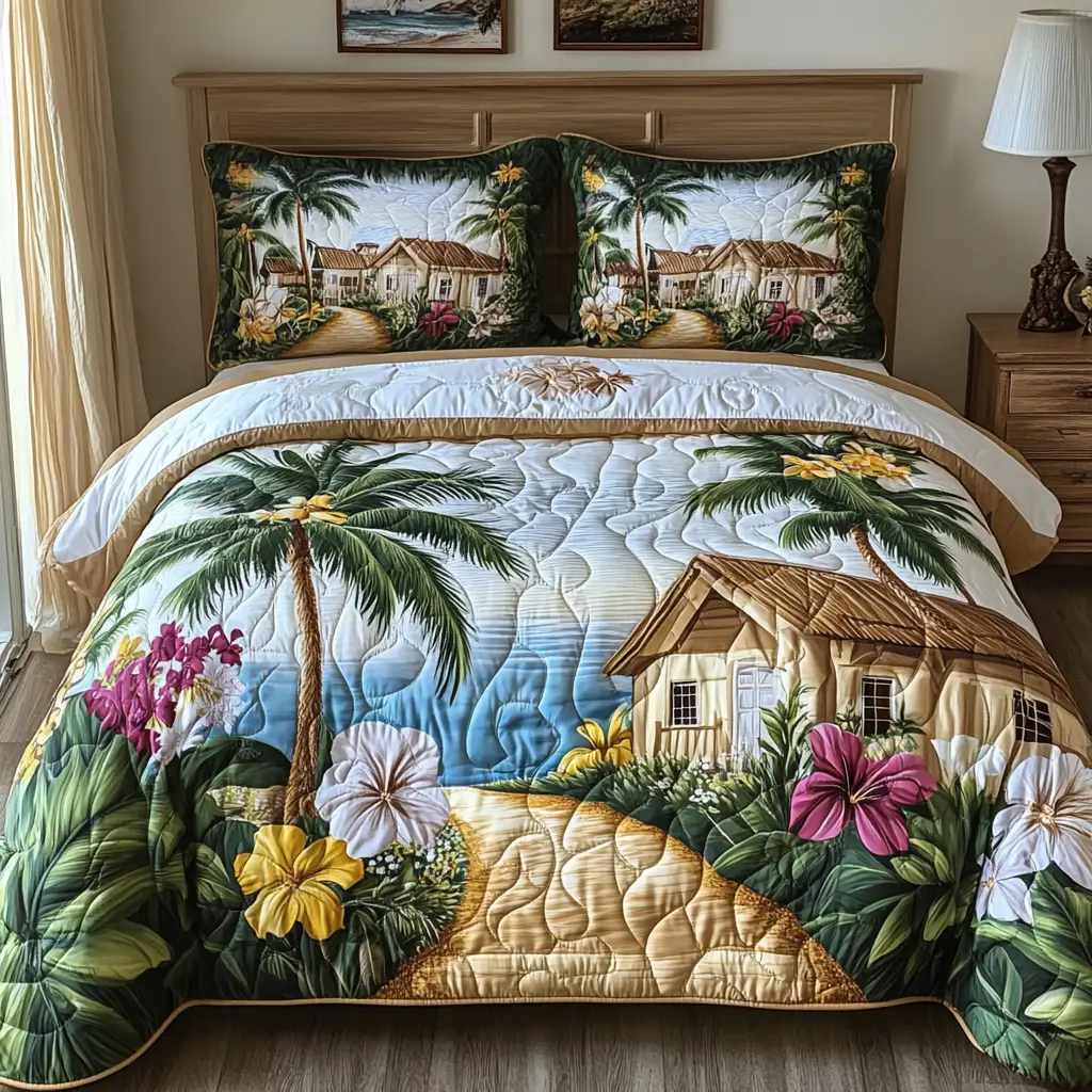 Floral Paradise Quilted Bedding Set Bedroom Decorations Cool Gifts For Surfers
